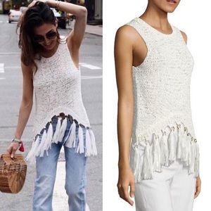 A.L.C. White Carmelita Knit Tassel Trim Tank Top/Cami NWT